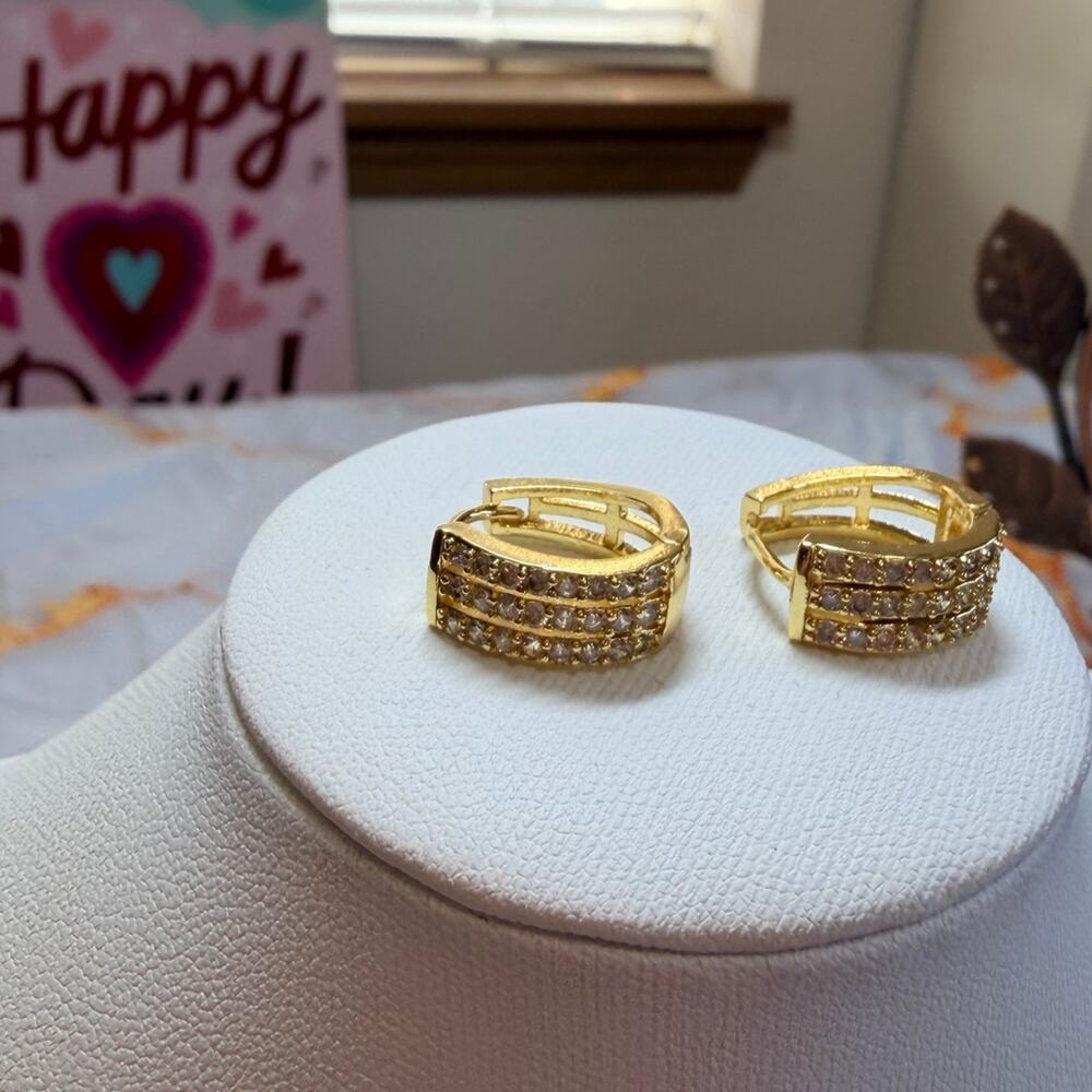 Gold tone huggie hoops Earrings with Rhinestones